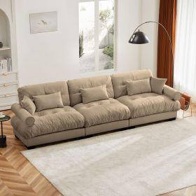 Extra Large 3 Seat Modern Velvet Sofa, Oversize Sofa, Clould Like Comfortable Seat and Back Support, With Waist Pillows and Throw Pillows, Camel Extra Large 3 Seat Modern Velvet Sofa, Oversize Sofa, Clould Like Comfortable Seat and Back Support, With Waist Pillows and Throw Pillows, Camel