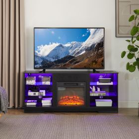 TV Stand Electric Fireplace TV Stand with Glass Shelves TV Stand Electric Fireplace TV Stand with Glass Shelves