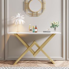 47.2" Narrow Rectangle White Console Table with Wooden Top and Gold Metal Base 47.2" Narrow Rectangle White Console Table with Wooden Top and Gold Metal Base