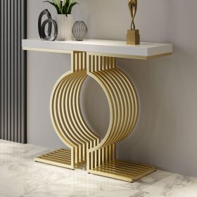39.4" Modern Narrow Console Table with Geometric Metal Base White Entryway Table 39.4" Modern Narrow Console Table with Geometric Metal Base White Entryway Table